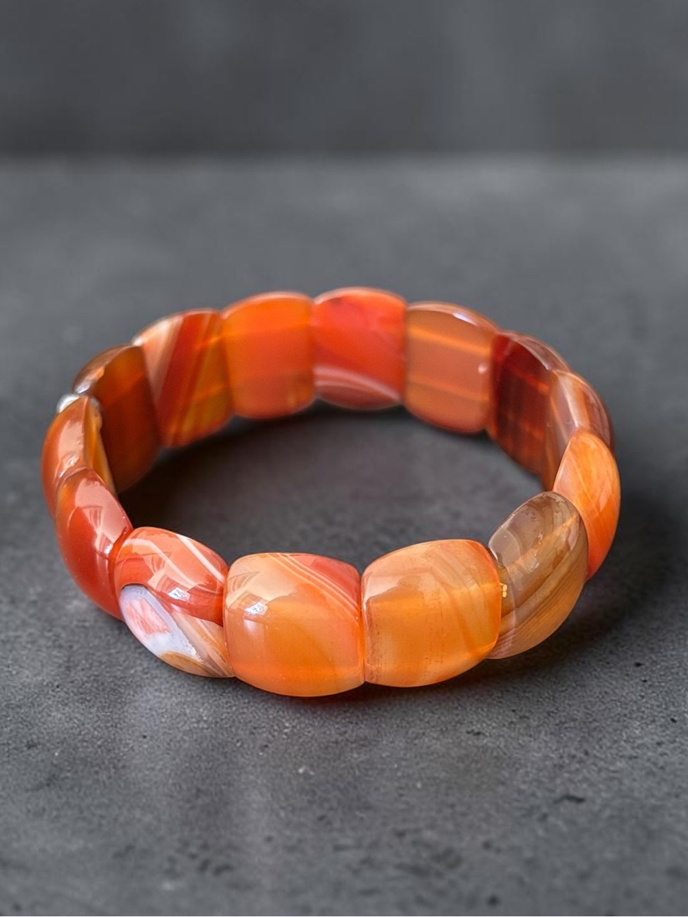 NEW Vintage 925 UTC Silver Carnelian Tile Stretch Bracelet - 7.5" - L/XL - Picture 9 of 9